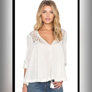 Free People Doin’ It Right Blouse Size XS in Ivory Crochet Beading Detailing